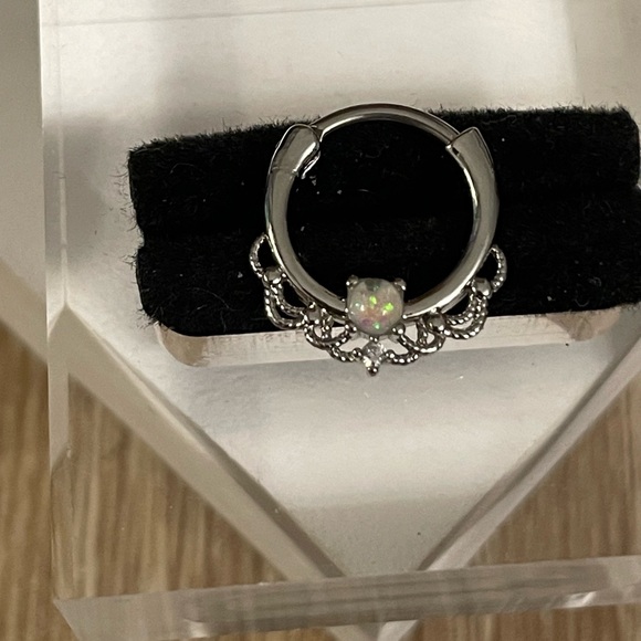 16G Opal & CZ Surgical Steel 10mm Single Hoop Septum/ Daith Clicker NWT - Picture 7 of 11